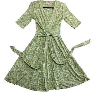 Lilly Pulitzer Dress Womens Small Green Pink Short Sleeve Leopard Print Wrap